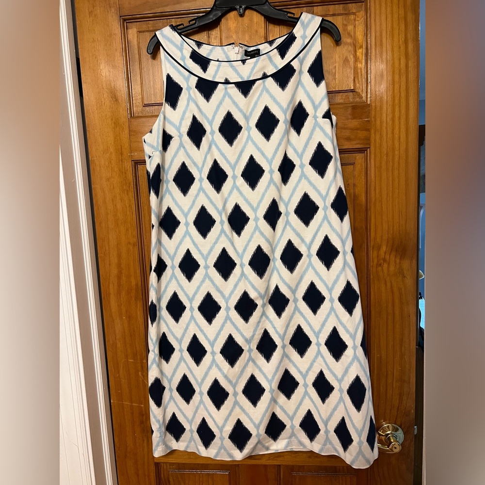 Talbots Summer Asymmetrical Dress  size 16 White, Navy & Light Blue